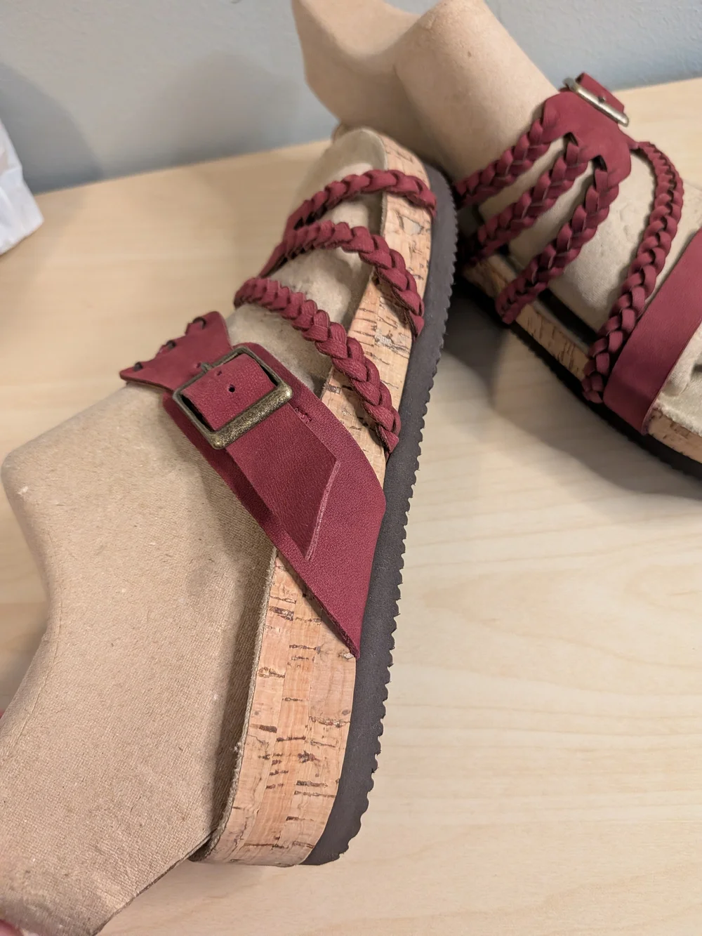 Sundance Leather Braided Strappy Women's Sandals in Burgundy